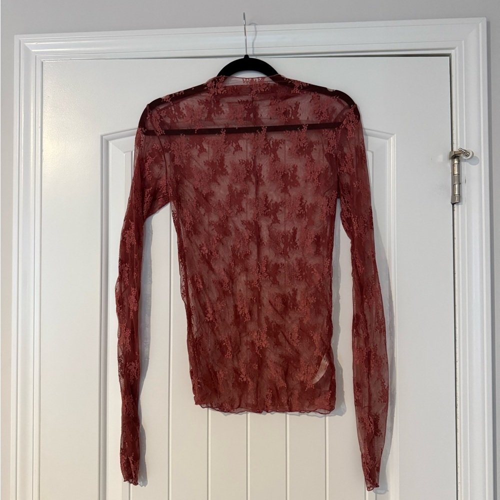 Free People Lady Lux Top Layering Sheer Lace Redwood